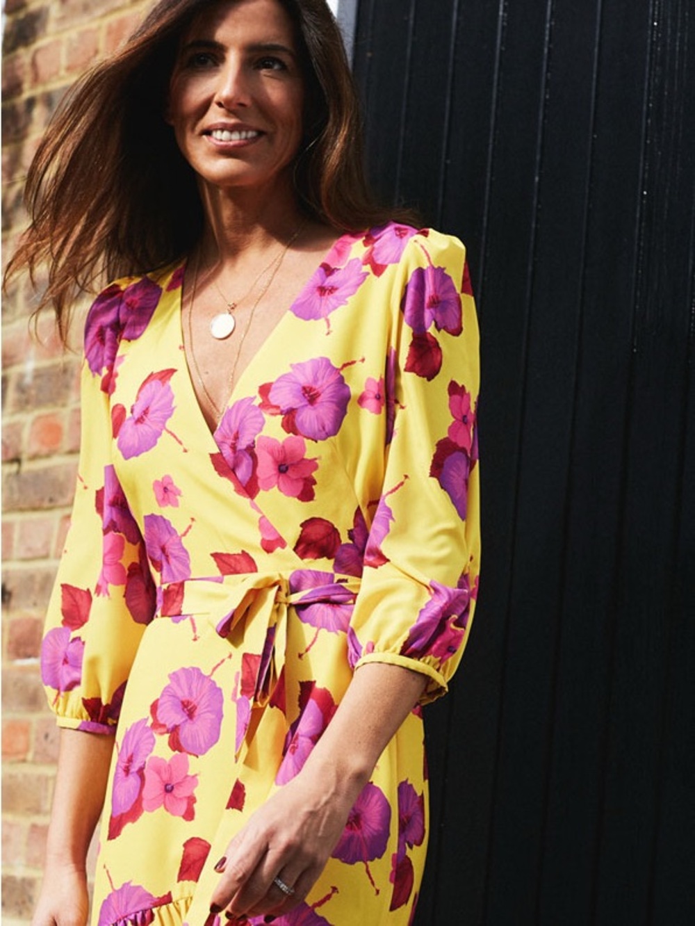 NWT Borgo De Nor Salma Yellow Maxi Dress with Pink Floral Print size 2 - Picture 3 of 9